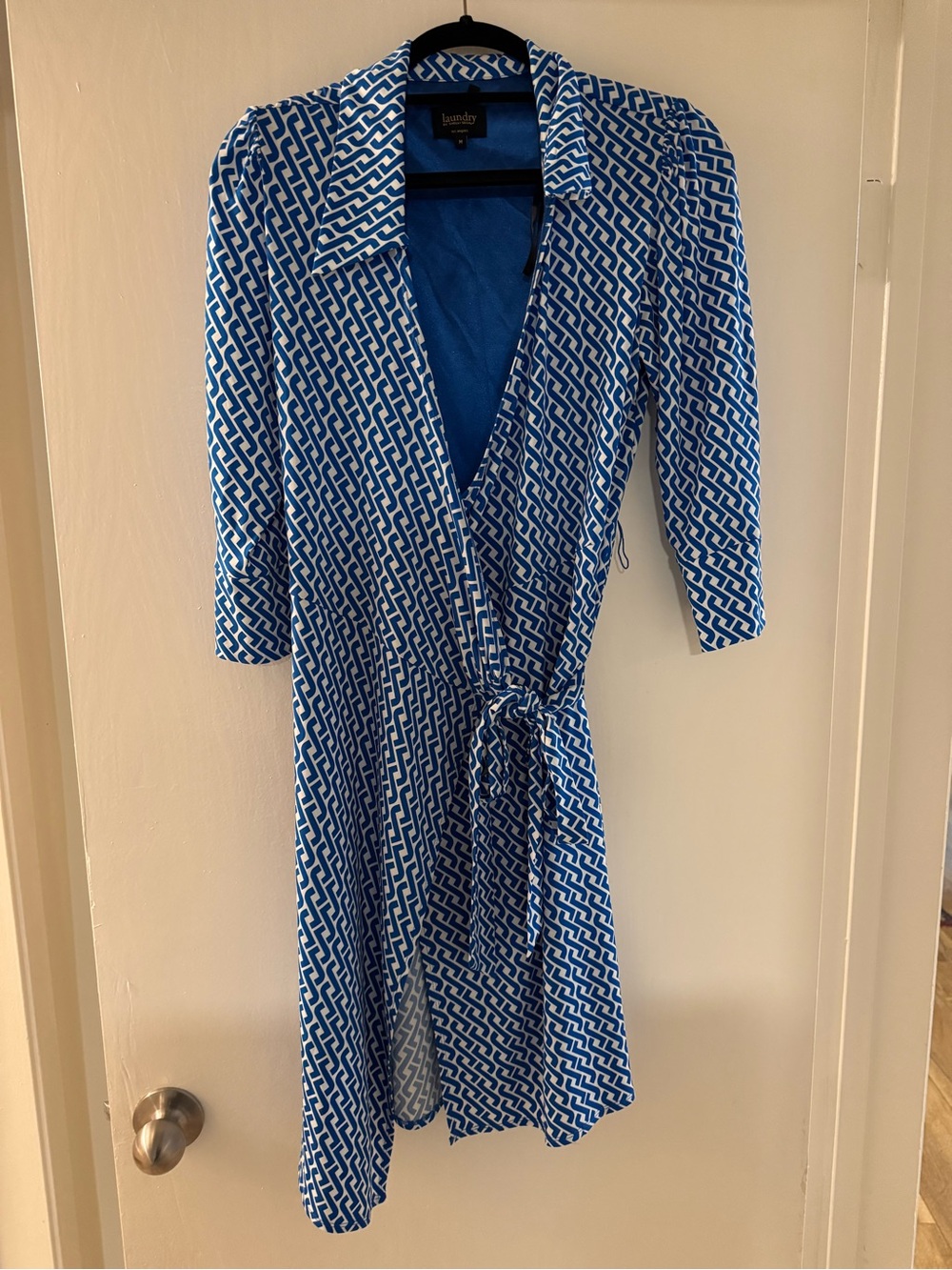 Laundry By Shelli Segal Blue Geometric Wrap Dress